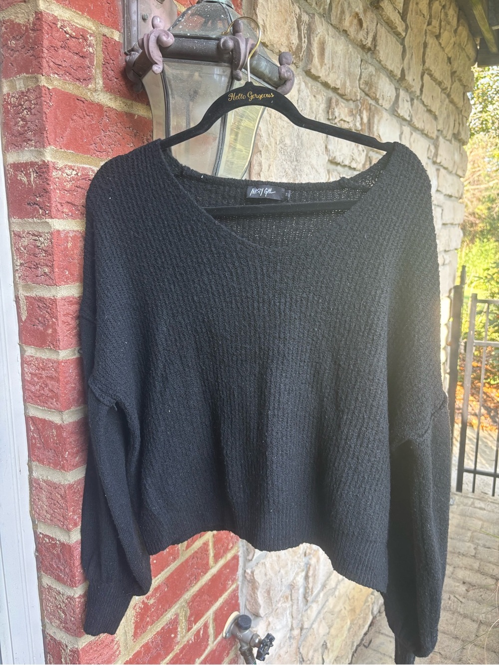 Nasty Gal Black Cropped Textured Crewneck Sweater